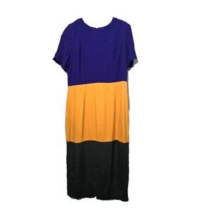 Vtg WNY Maxi Dress 16 Colorblock Cap Sleeve Retro Zip Womens Casual Round Neck